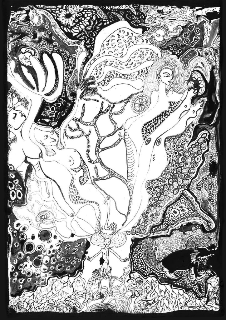 matousha dessin femme arbre encre de chine