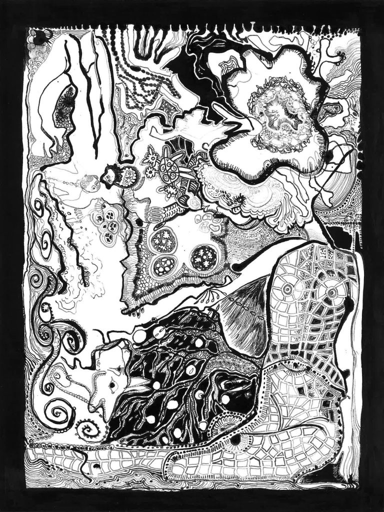 matousha dessin, femme mosaïque, encre de chine